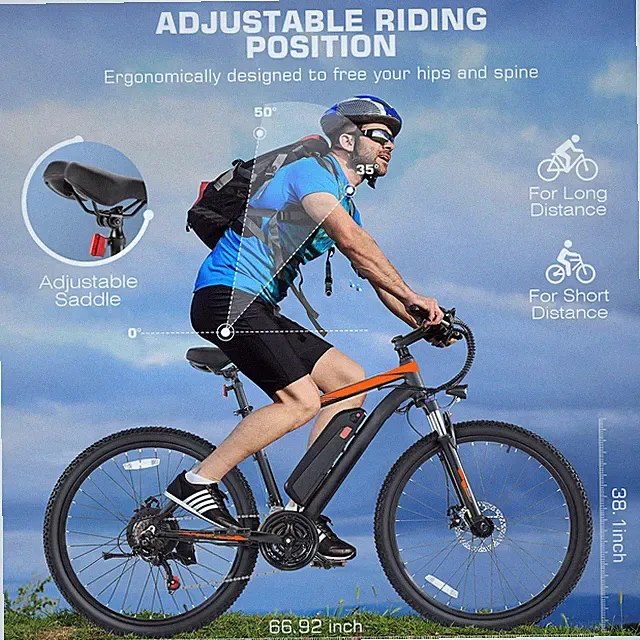 26" Electric Bike Pro 21-Speed Mountain Bicycle 500W 48V Cruiser Ebikes w/LCD US
