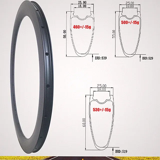 700C Carbon Rim Wide 25mm Deep 50 55 60mm Disc or V Brake Tubeless 16-36 Holes