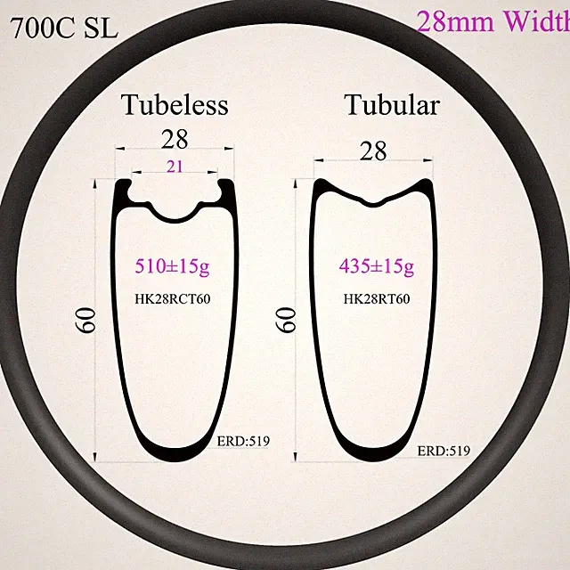 700C SL Gravel Road Bike Carbon Rim 28mm Width 60mm Depth Tubeless Tubular