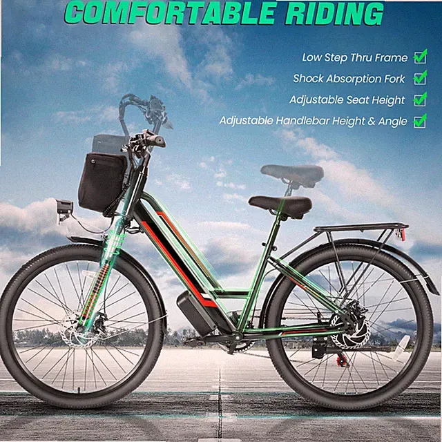 Electric Bike 26in Commuting Bicycle, 500W 48V Cruiser Beach E-bikes 20mph w/LCD
