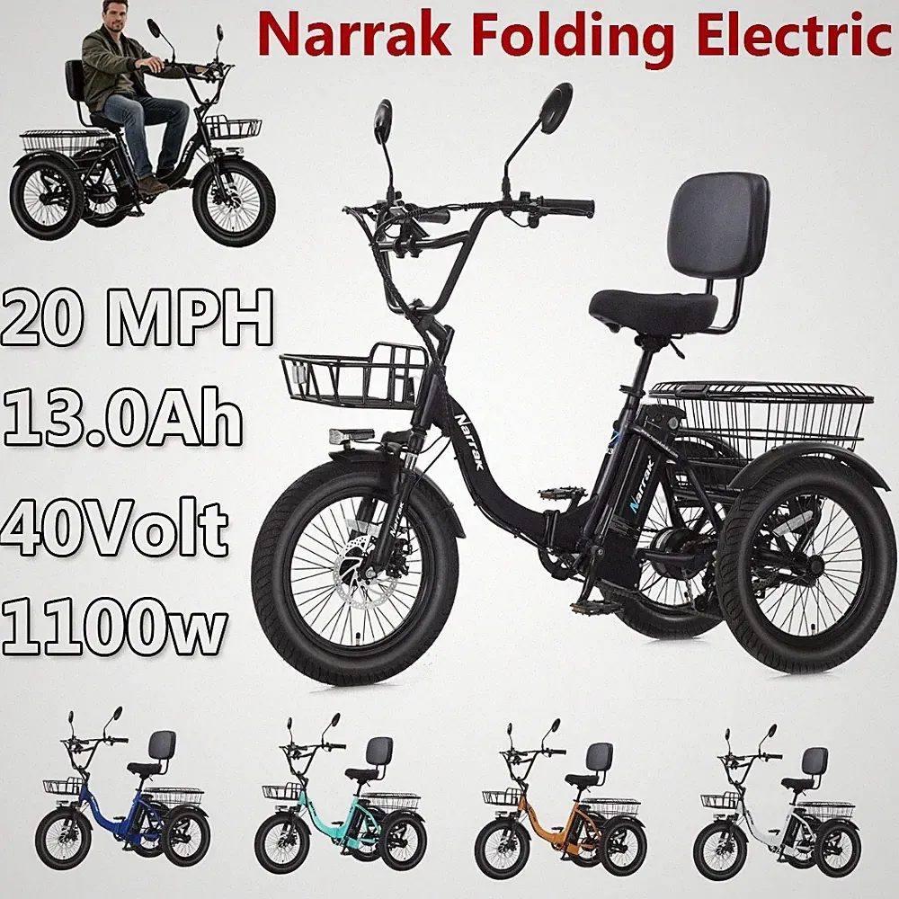 NARRAK Fat Tire Folding Electric Trike Peak for Adults 13A Shimano 7-Speed N6 N3