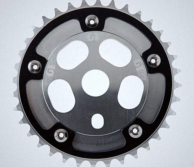 New GT Power Disc & 36T Sprocket w/adapter Ring BMX Silver & Black / Wing