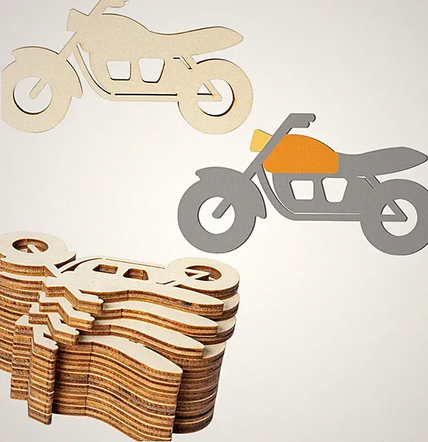 Unfinished Sports Bike Shape Wooden Motorbike Wood Tag Hanging Wood Cutout Slice