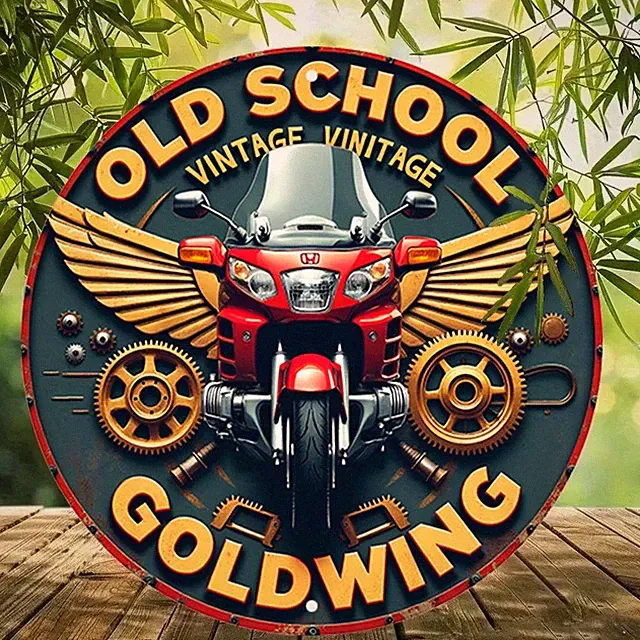 Wooden Disc with Wings Motorcycle Theme Tin Metal Signs Home Décor 8x8